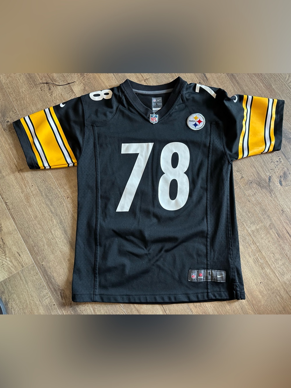 Nike Kids Pittsburgh Steelers Black Jersey with Yellow Sleeve Stripes #78